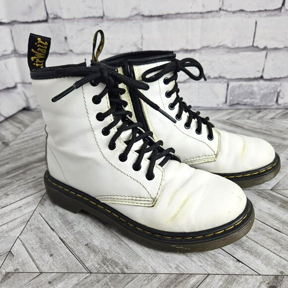 Dr MARTENS Boots DOCS WHITE SIDE ZIP KIDS BOYS GIRLS 2 UK 1 Leather COMBAT PUNK - Picture 1 of 16